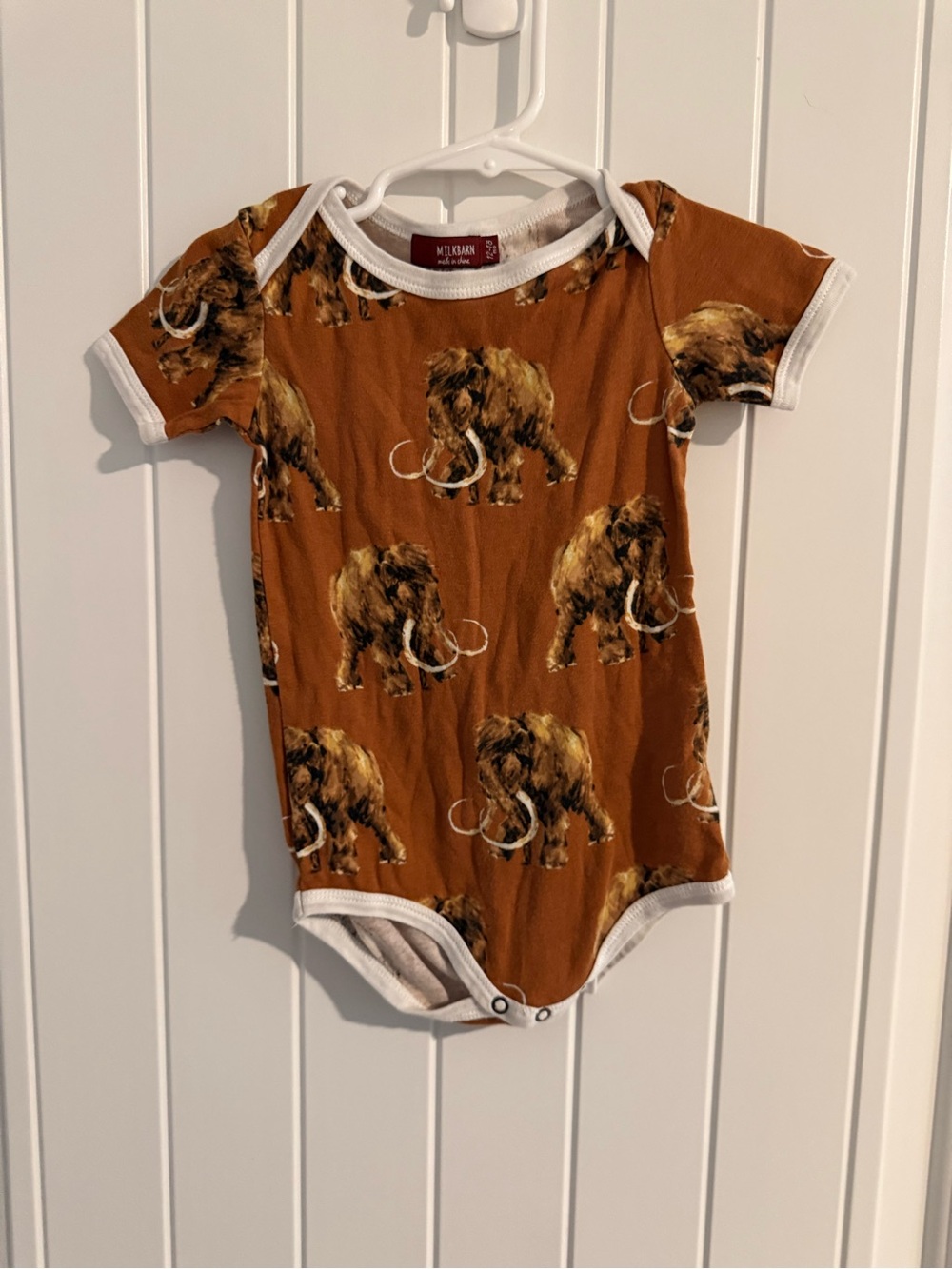 MilkBarn Mammoth Bamboo Baby Bodysuit Rust Brown Animal Print 12–18 Months